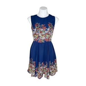 MAISON JULES Blue Floral Print Sleeveless Mini Dress Size Small